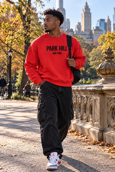 PH Classic Red Crewneck Sweatshirt with Black Print