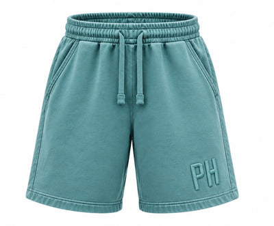 3D Puff Embroidery - Green Faded Sweat Shorts