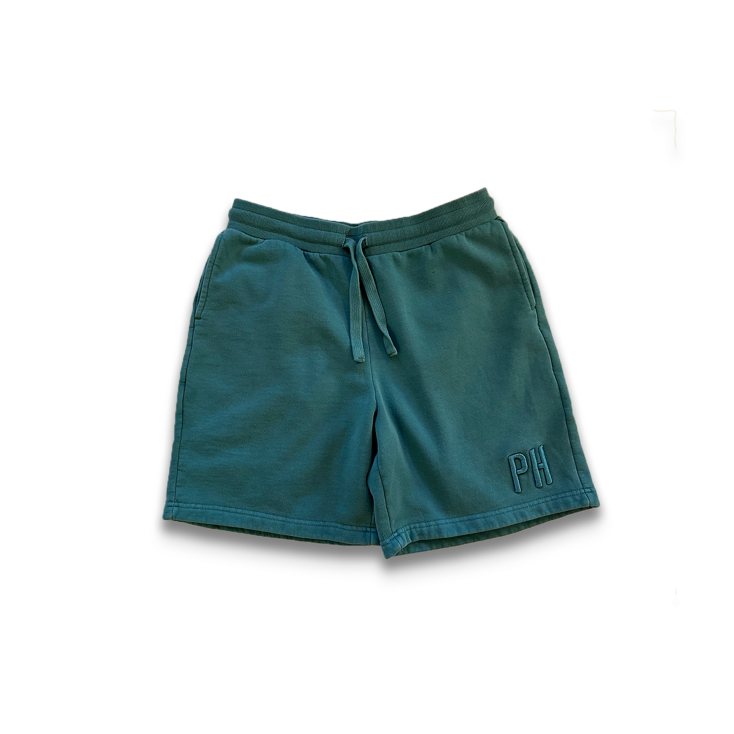 3D Puff Embroidery - Green Faded Sweat Shorts