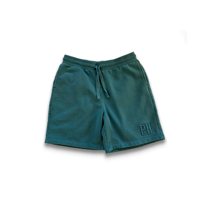 3D Puff Embroidery - Green Faded Sweat Shorts