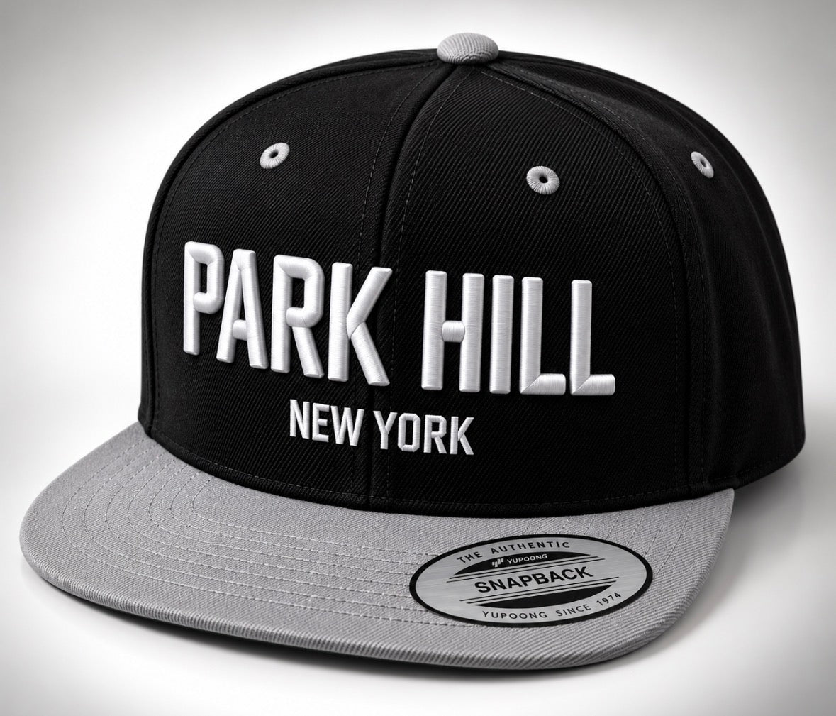 Black Snapback w/ Grey Bill and White Print