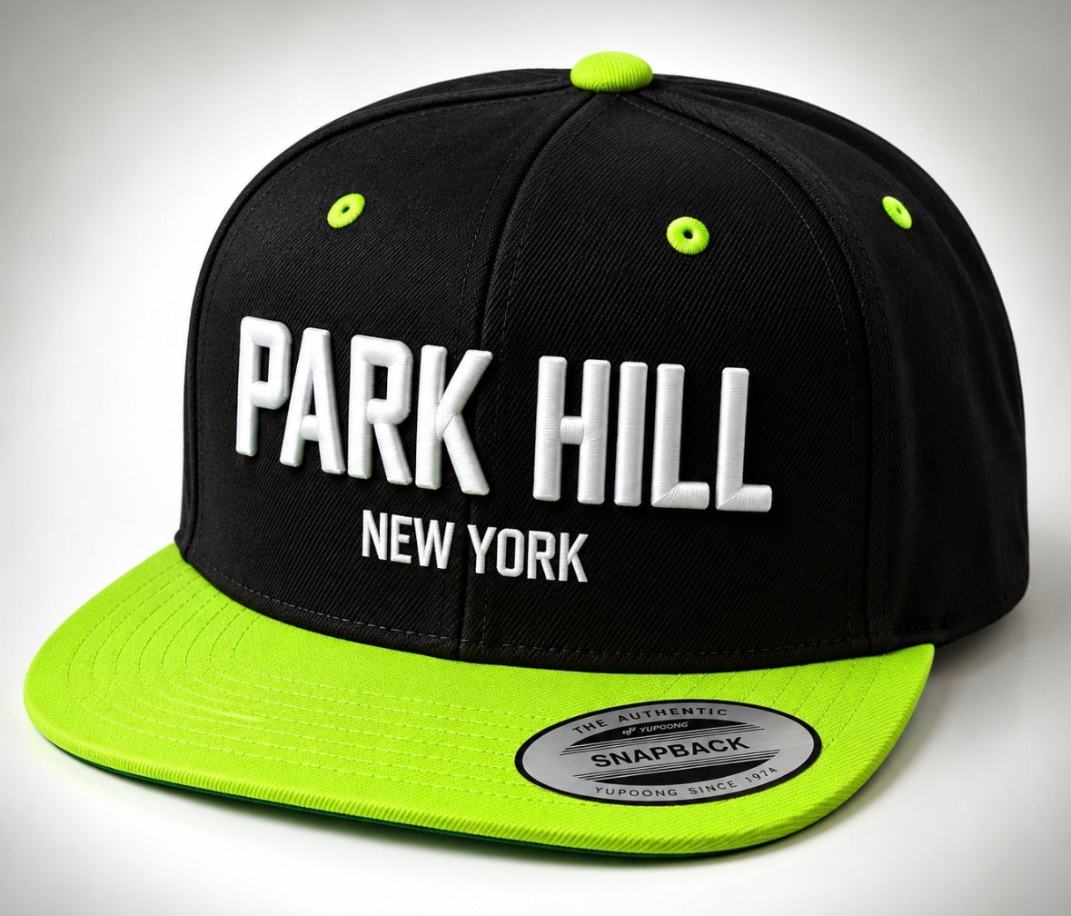 PH Classic Black Snapback with Florescent Green Bill and Black Embroidery