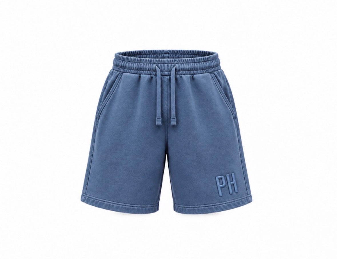 3D Puff Embroidery - Blue Faded Sweat Shorts
