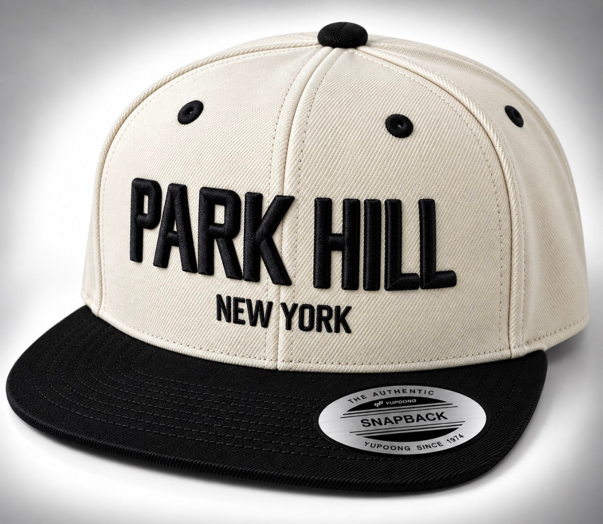 Cream Snapback w/ Black Bill and Black Print