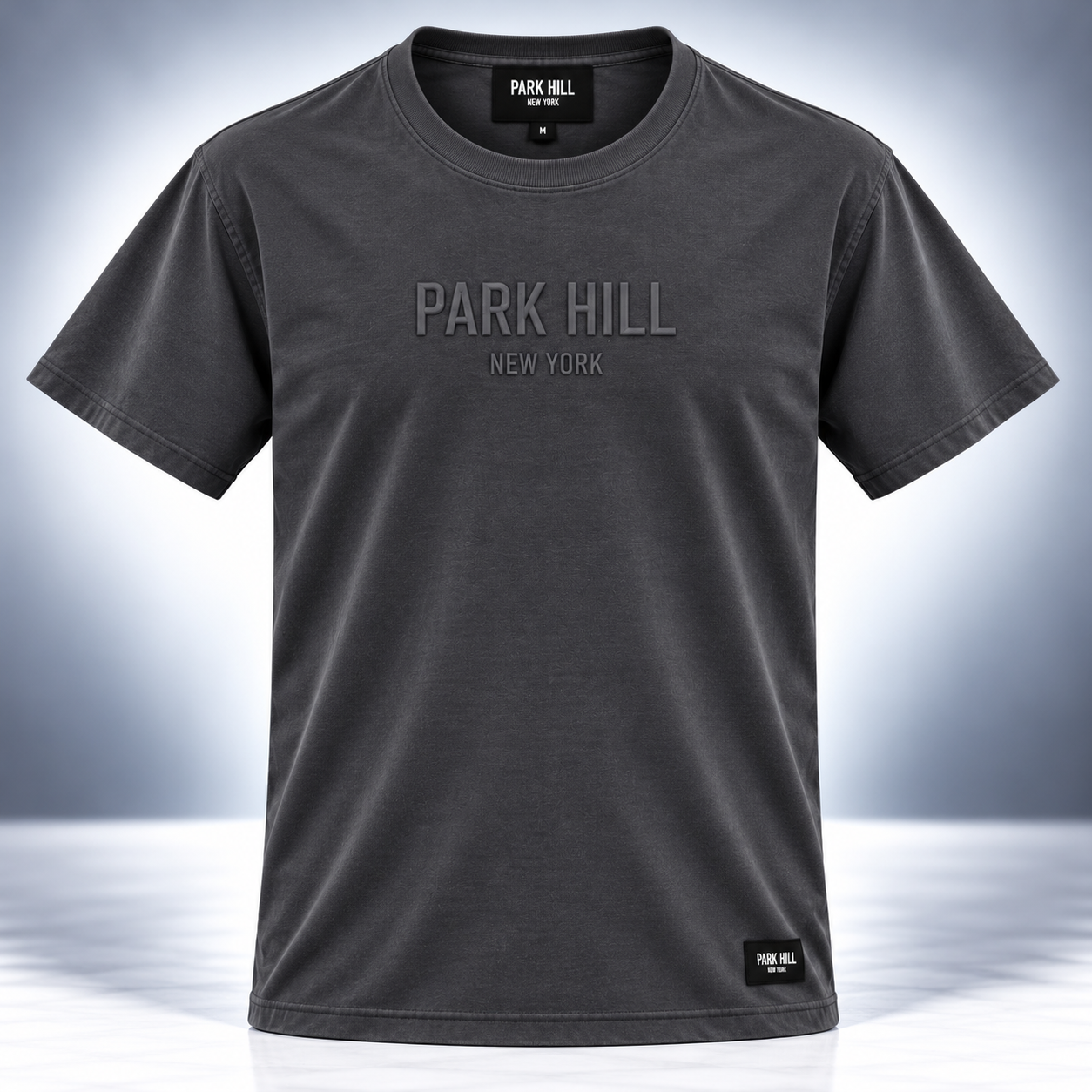 3D Puff Embroidery - Black Faded T Shirt