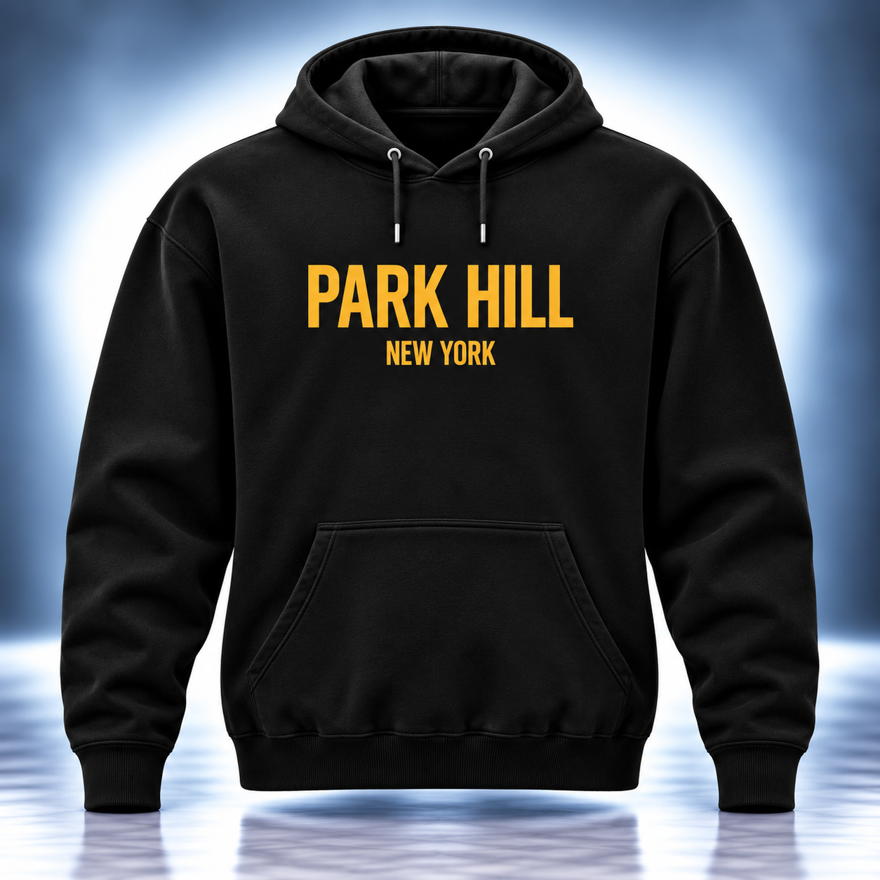 Black Pullover Hoodie With Gold Text