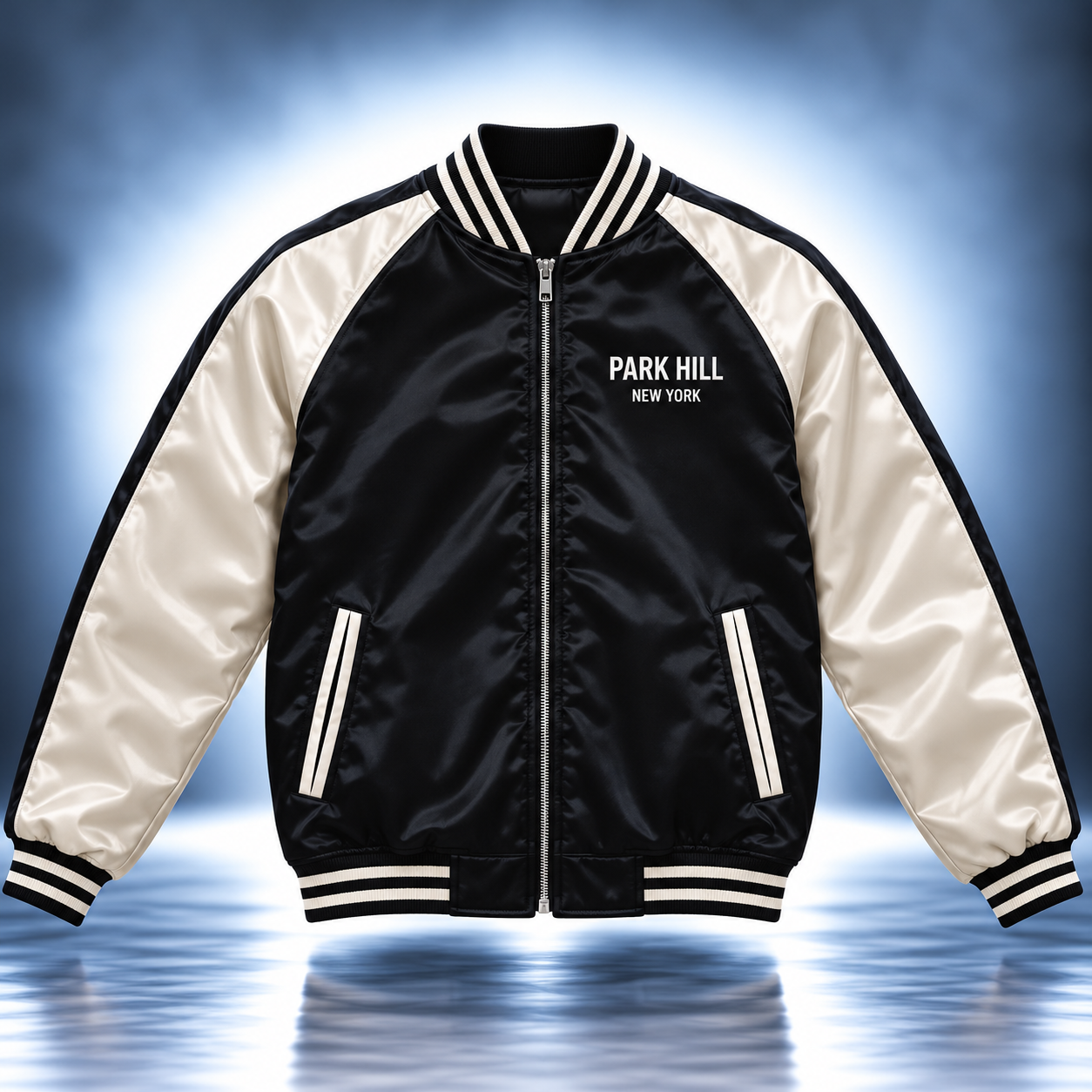 Satin Varsity Jacket- Black