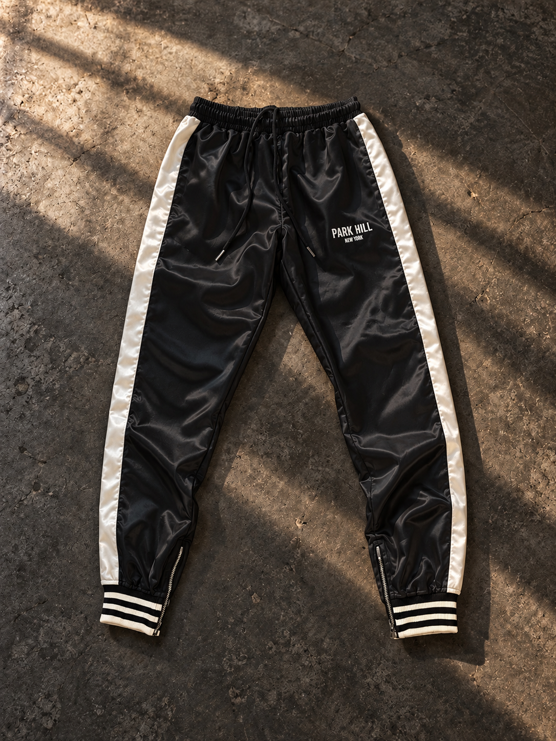 Satin Varsity Pants- Black