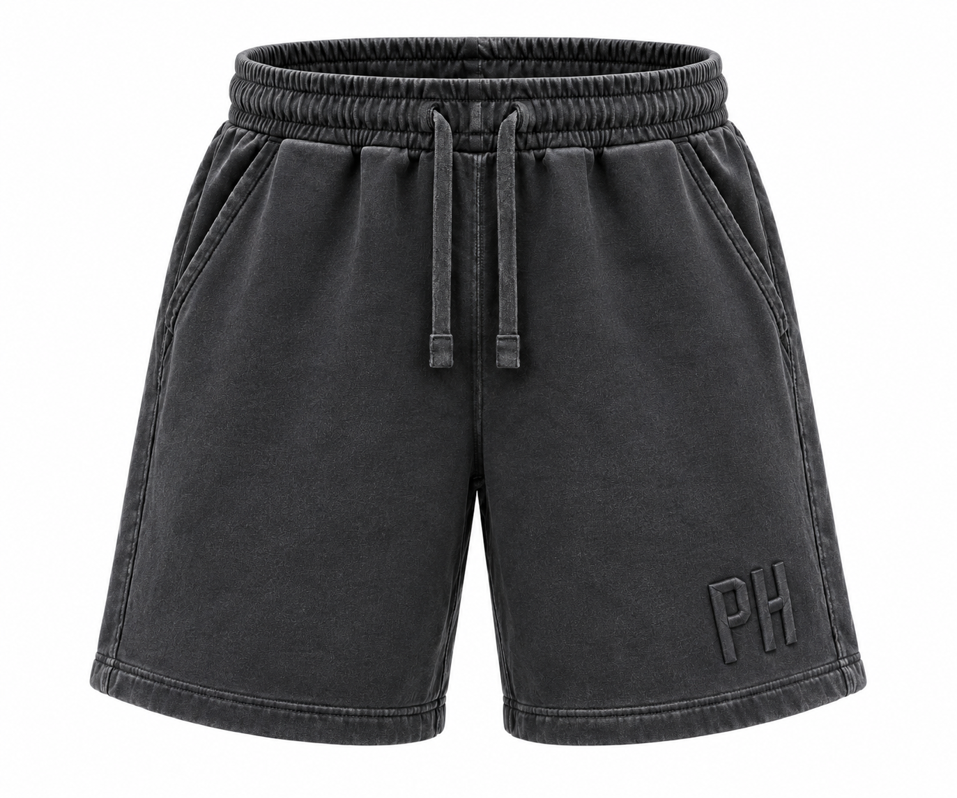 3D Puff Embroidery - Black Faded Sweat Shorts