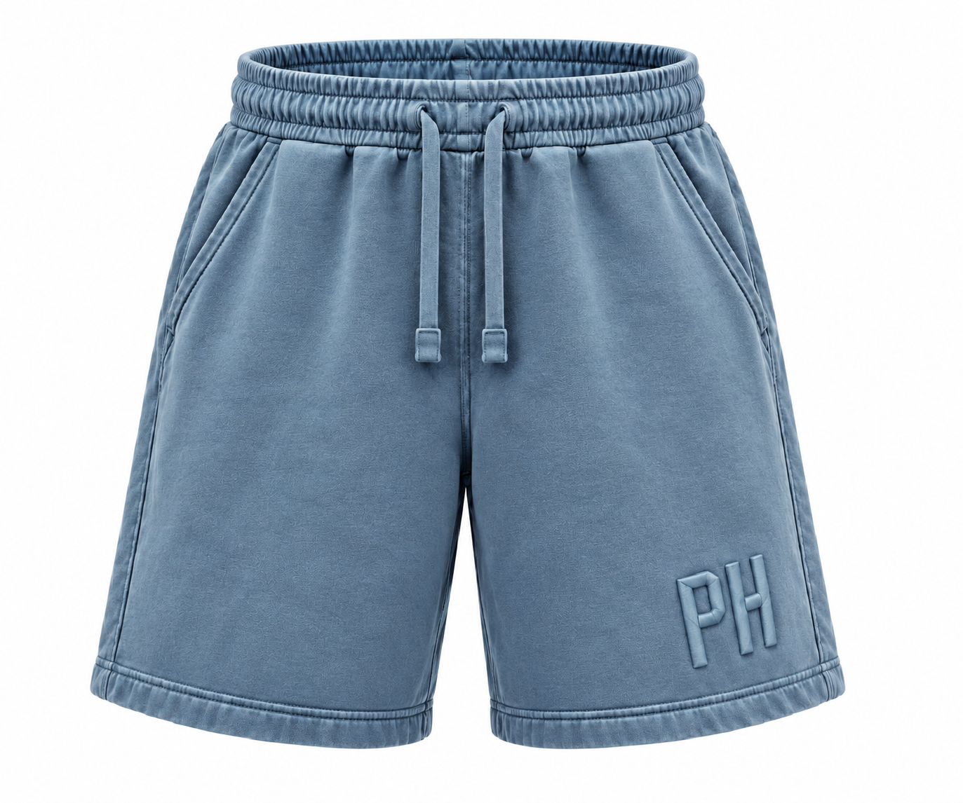 3D Puff Embroidery - Blue Faded Sweat Shorts