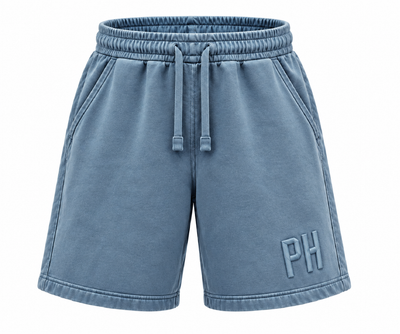 3D Puff Embroidery - Blue Faded Sweat Shorts