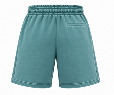 3D Puff Embroidery - Green Faded Sweat Shorts