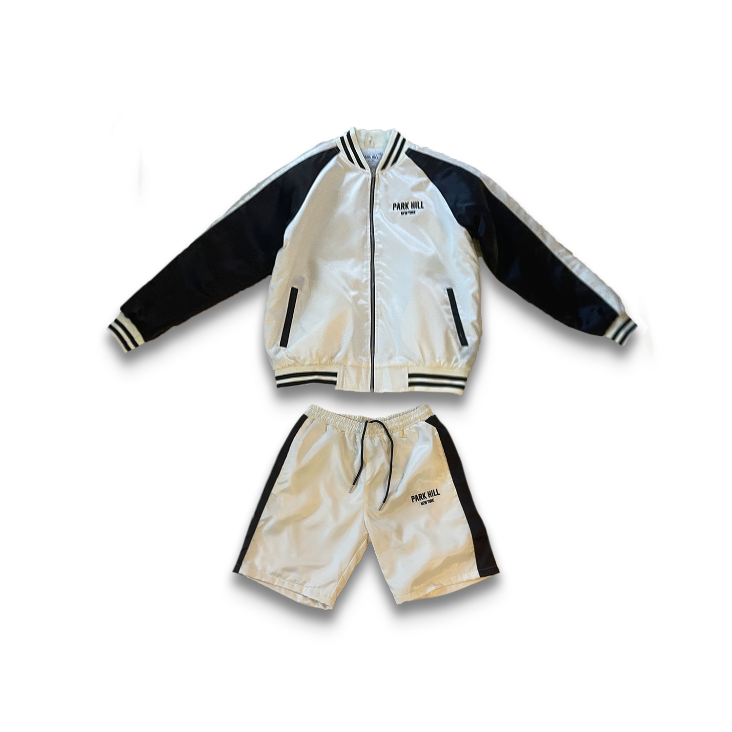 Satin Varsity Jacket and Short Set- Cream