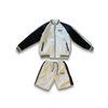 Satin Varsity Jacket and Short Set- Cream
